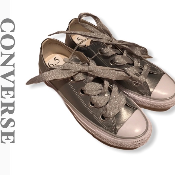 NWT CONVERSE shiny silver sneaker tennis shoes 6.5 - Picture 2 of 16
